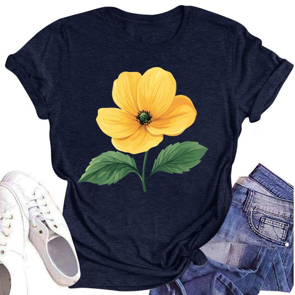 NAMTYQX Tshirts Shirts for Women Crewneck Fashion Loose Airoft Plus Size Short Sleeve Print Grafisches Light Shirts for Women Navy Size S