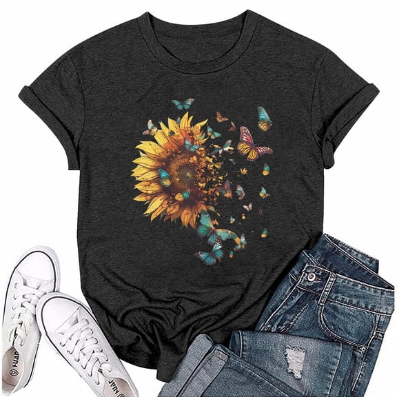 NAMTYQX Womens Casual Tops Scoop Neck Short Sleeve Soft Hip Oversized Gemustertes Stretch Graphic Relaxed Fit Blouses for Women Yellow Size XL