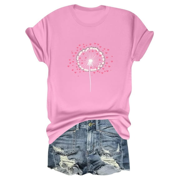 NAMTYQX Womens Spring Tops Plus Size Breathable Light Boxy Fit Hawaii Short Sleeve Round Neck Grafisches Graphic Floral Tops for Women Pink Size S