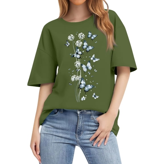 NAMTYQX Womens Summer Tops Crew Neck mit Print Trending Graphic Loose Fit Soft Short Sleeve Lightweight Plus Size Summer Tops Army Green Size 3XL