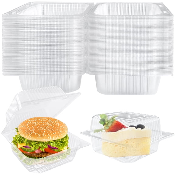 50 Clear Plastic Takeout Boxes, Clear Plastic Square Hinged Food Containers with Lids, Disposable Flip-Top Dessert Containers, Suitable for Salads, Pasta, Burgers (5.3 x 4.7 x 2.8 inches)