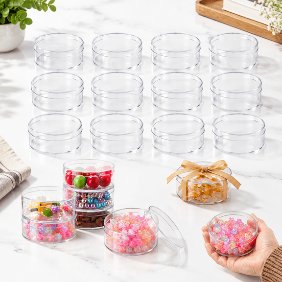 50 Clear Round Plastic Small Storage Containers With Lids For Beads, Crafts And Favors
