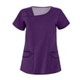 thumbnail image 1 of NAMTYQX Scrub Top for Woman Asymmetric Crewneck Casual Solid Color Stretchy Womens Tops Short Sleeve Plus Size Lightweight with Pockets Purple Size 5XL, 1 of 3