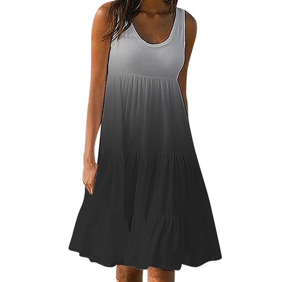 50% Off Clear! Viikei Sleeveless Dress Summer Dresses for Women Plus Size Dresses Clearance Fashion Holiday Summer Gradient Print Sleeveless Party Beach Dress