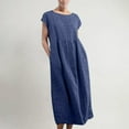 thumbnail image 1 of 50% Off Clear! Viikei Summer Dresses for Women 2025 Plus Dresses for Women Plus Size Women Dress Clearance Sale Plus Dresses for Women 2025 Fashion Solid Round-neck Retro Long D, 1 of 6