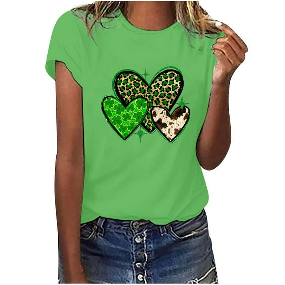 Womens Short Sleeve Tops Dgankt Women's St. Patrick's Day Short Sleeve T-Shirt Letter Printed Solid Color Tops Short Sleeve Crew Neck Tops