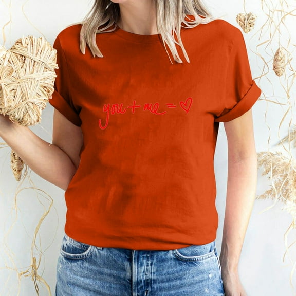 Womens Short Sleeve Tops Dgankt Women's Valentine's Day Short Sleeve Monogram Printed Solid Color Top Short Sleeve Crew Neck Top/Shirt