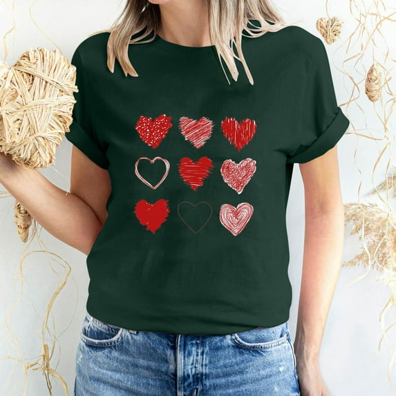 Womens Short Sleeve Tops Dgankt Women's Valentine's Day Short Sleeve T-Shirt Letter Printed Solid Color Tops Short Sleeve Round Neck Tops/Shirts