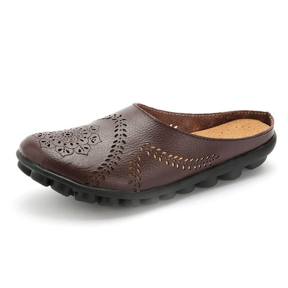 50% Off Clear! asdoklhq Sandals for Women Clearance Under $10,Women's Shoes Solid Color Retro Hollow Out Carved Flat Heel Comfortable Casual Sandals Slippers