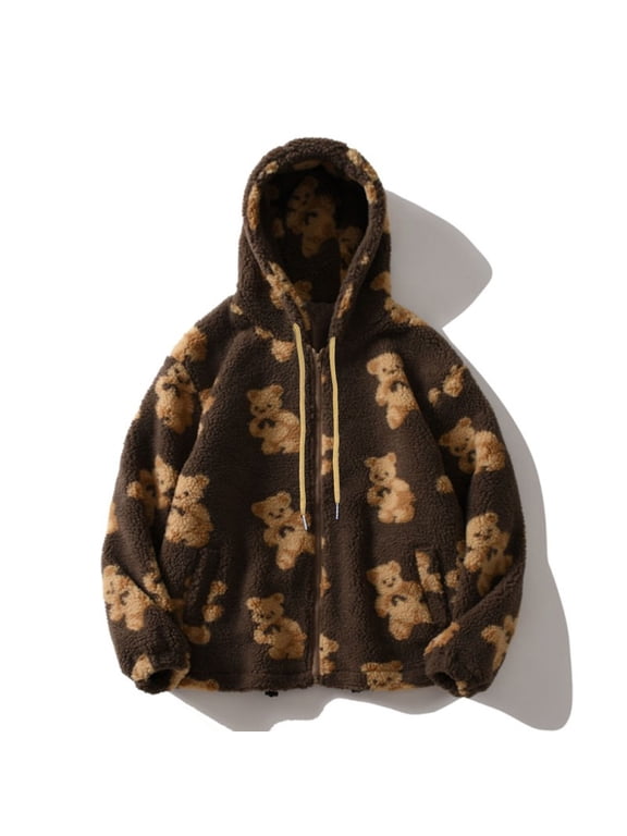 50% off Clear! purcolt Women's Fleece Hooded Oversized Zip Up Hoodie Sweatshirt Winter Warm Plush Long Sleeve Hooded Jacket Cute Teddy Bear Print Coat Outerwear with Pockets