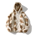 thumbnail image 1 of purcolt Women's Fleece Hooded Oversized Zip Up Hoodie Sweatshirt Winter Warm Plush Long Sleeve Hooded Jacket Cute Teddy Bear Print Coat Outerwear with Pockets, 1 of 4