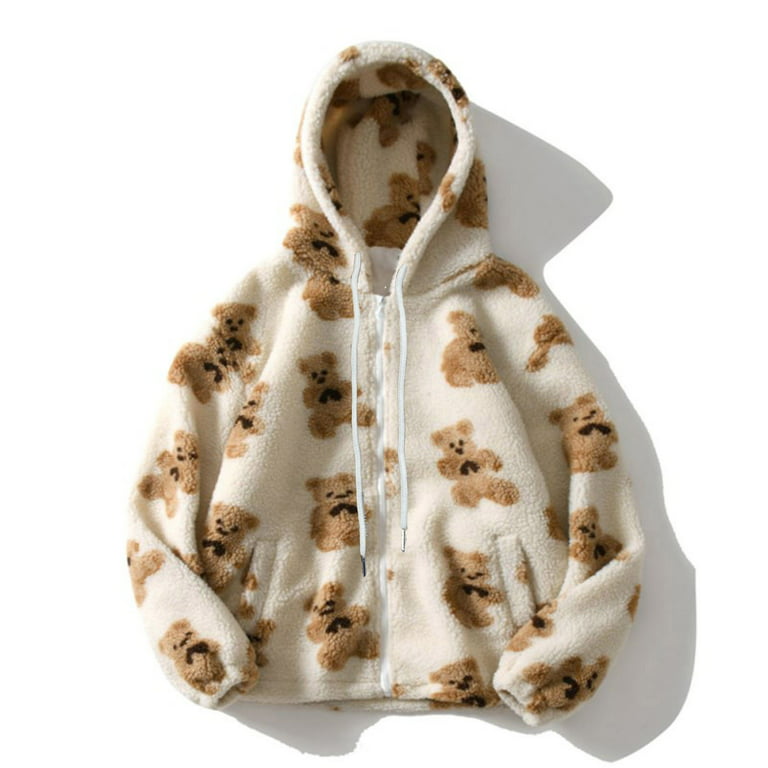 50% off Clear! purcolt Women's Fleece Hooded Oversized Zip Up Hoodie  Sweatshirt Winter Warm Plush Long Sleeve Hooded Jacket Cute Teddy Bear  Print Coat Outerwear with Pockets 