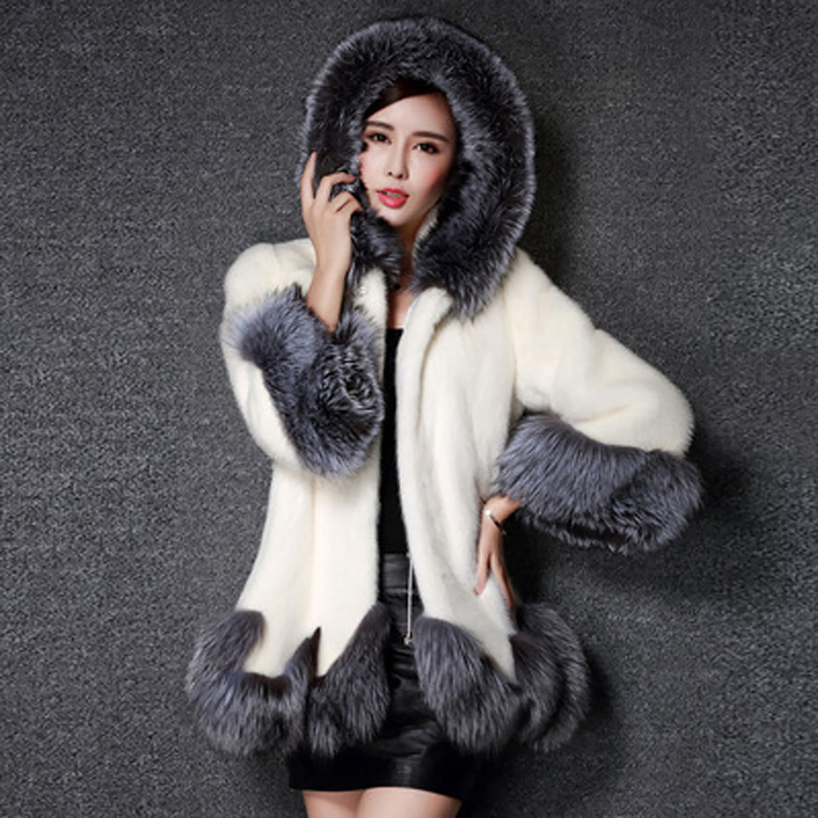 50% off Clear! purcolt Womens Plus Size Furry Cardigan Coat Solid Color  Winter Warm Plush Open Front Jacket Wool Shawl Cloak Cape Hooded Outerwear  on