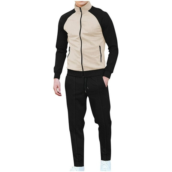 50% off Clear! safuny Men's 2Pc Tracksuits Jackets&Pants Jogger Solid Color Block Long Sleeve Trendy Full Zipper Outfits Athletic Suits Causal Running Sports Sweatsuit Yellow S