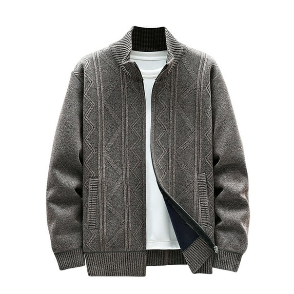 50% off Clear! safuny Men's Long Sleeve Casual Outwear Jackets Zip Up Knitted Cardigan Thick Sweater Stand Collar Fleece Lined Warm Stand Neck striped Dressy Lounge Blazer Pullover Brown L
