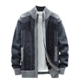 thumbnail image 1 of 50% off Clear! safuny Men's Long Sleeve Casual Outwear Jackets Zip Up Knitted Cardigan Thick Sweater Stand Collar Fleece Lined Warm Stand Neck striped Dressy Lounge Blazer Pullover Blue XL, 1 of 3