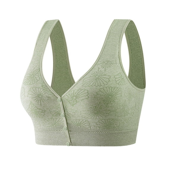 50% off Clear! safuny Sports Everyday Bra for Women Front Open Buckle Breathable Wireless Holiday Push Up Ultra Light Lingerie Brassiere Underwear Comfort Daily Green XL