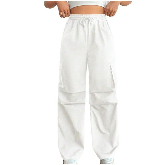 safuny Women's Cargo Sweatpants Jogger Cuff Pants Summer Fashion Mid Rise Trousers Leisure Comfy Solid Breathable Relaxed Clothing White XL