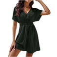 thumbnail image 1 of safuny Women's Mini Blouson Dress Solid Color Beach Clothing Summer Short Sleeve Crew Neck Dress Elegant Casual Comfy Retro Boho Holiday, 1 of 6