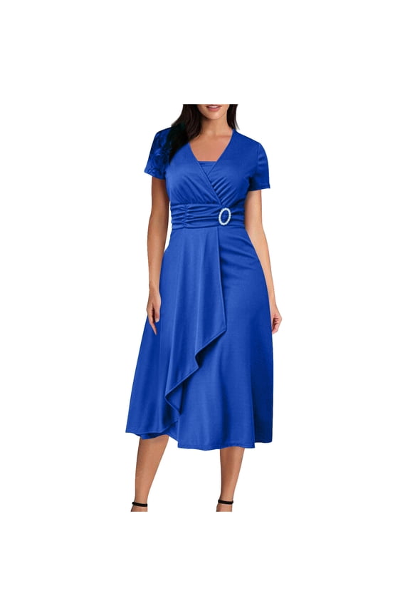 50% off Clear! safuny Women's Plus Size Knee Length Pencil Dress Solid Color Block Winter Autumn Dresses Round Neck Elegant Casual Trendy Half Sleeve Holiday Blue XXXXL