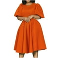thumbnail image 1 of 50% off Clear! safuny Women's Plus Size Slim Knee Length Pencil Dress Solid Color Holiday Elegant Cocktail Wedding Evening Party Ruffle Sleeve Trendy Dresses Crew Neck Orange S, 1 of 5