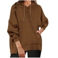 thumbnail image 1 of 50% off Clear! safuny Women's Tops Hooded Sweatshirt Pocket Holiday V Neck Solid Drawstring Pullover Trendy Shirts Long Sleeve Sports Casual Relaxed Fall Brown XXL, 1 of 6