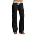 thumbnail image 1 of 50% off Clear! safuny Women's Yoga Legging Cargo Pants Solid Color Girls Teen Relaxed High Rise Drawstring Trendy Trousers Casual Comfy Workout Black XL, 1 of 9