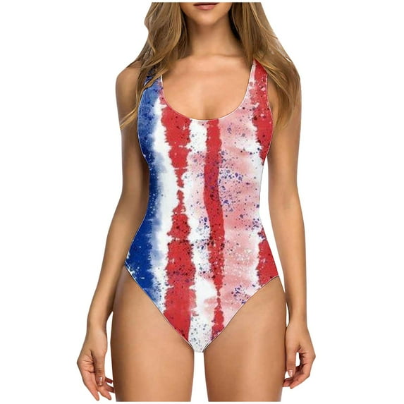 50% off Bathing Suit for Women 4th Of July ZHUGeLI Ladies Fashion Printed Swimsuit Swimsuit Sleeveless Swimsuit American Flag Patriotic Outfits
