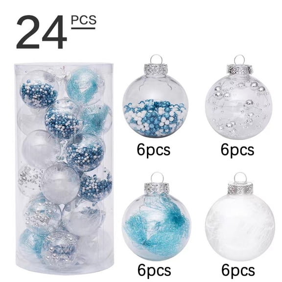 50% Off Clearance Christmas Tree Balls Ornaments , 24Pcs Shatterproof Clear Plastic Christmas Ball Ornaments Decorative Xmas Baubles Set with Stuffed Delicate Decorations