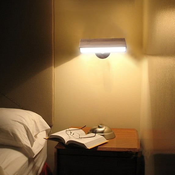 50% off Clearance, Desk Lamp for Bedroom, InsCrazy Solid Wood LED Small Desk Lamp Modern Non Perforated Wall Lamp Non Wiring Bedside Lamp 360 Degree Rotating Charging Table Lamp