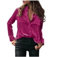 thumbnail image 1 of 50% off Clearance Sale! Miqool Women's Velvet Long Sleeve Shirts Retro V Neck Button Down Office Work Shirts Casual Lapel Collared Tunic Tops Dressy Blouses with Pockets, 1 of 5
