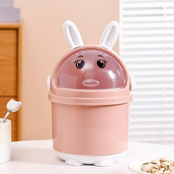 Trash Can Desktop Trash Bin With Dusts Cover Cute Bunny Mini Trash Bin Household Miscellaneous Bin Papers Basket With Bag Easy To Clean
