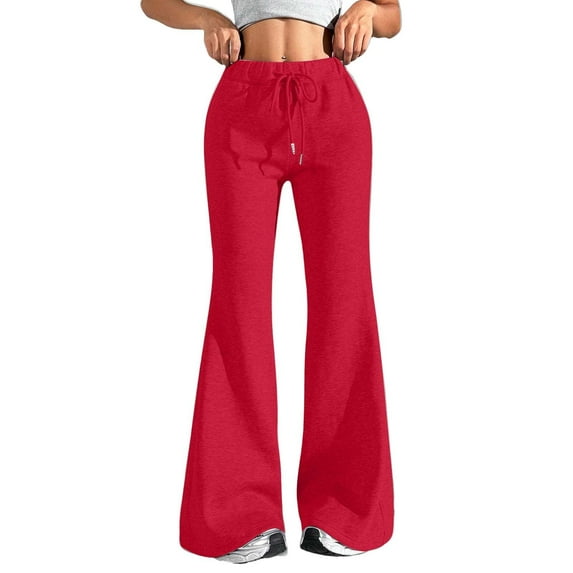 Clothing 2025 Women's Casual Pants Flare Wide Leg Sweatpants Women Drawstring High Waisted Cotton Joggers Casual Flowy Yoga Pants with Pockets Women Blendingpants