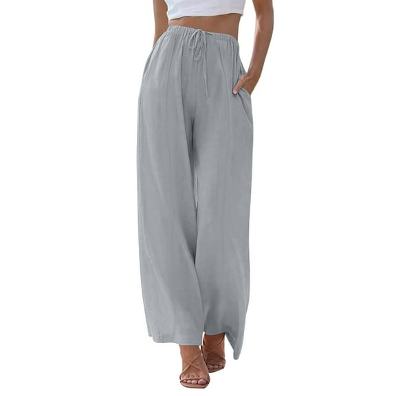 Clothing Women's Casual Pants Linen Pants Women Summer Wide Leg Pants Drawstring Elastic Waist Pants High Waisted Pants Casual Beach Trousers Women Blendingpants