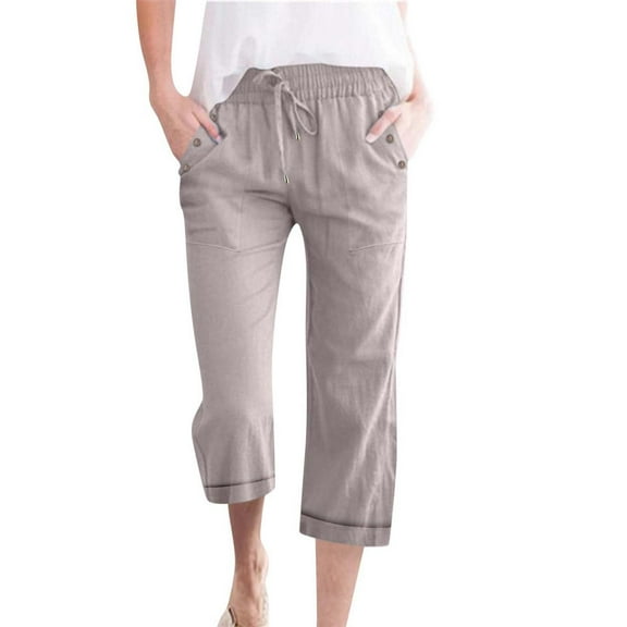 Clothing Women's Casual Pants Women's Fashion Casual Loose Drawstring Drawstring Solid Color Large Size Three Quarter Casual Pants Women Casual Pants