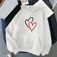 thumbnail image 1 of 50% Clearance!Womens Fashion Plus Size Sawvnm Women's Comfortable Sweater Heart Pattern Printed Women's Hooded Pocket Drawstring Sweater For Women White S, 1 of 4