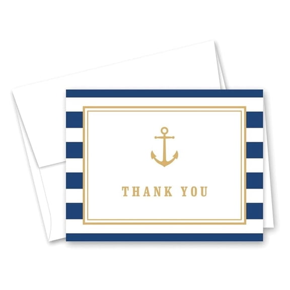 50 Cnt Navy Stripes Anchor Nautical Baby Shower Thank You Cards