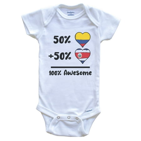 50% Colombian Plus 50% Costa Rican 100% Awesome Colombia Costa Rica Heart Flags Baby Bodysuit