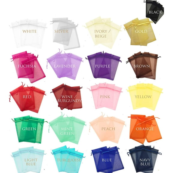 50  Colors - Chosen by Random 2x3 Sheer Drawstring Organza Bags - Jewelry Pouches, Wedding Party Favor, Candy Bags []
