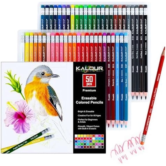 50 Colors Erasable Colored Pencils Set - Easy to Erase, Vibrant and Smooth Coloring Pencils with Erasers - Ideal for Drawing, Sketching, and Coloring Books -Perfect for Adults Beginners Artists$$