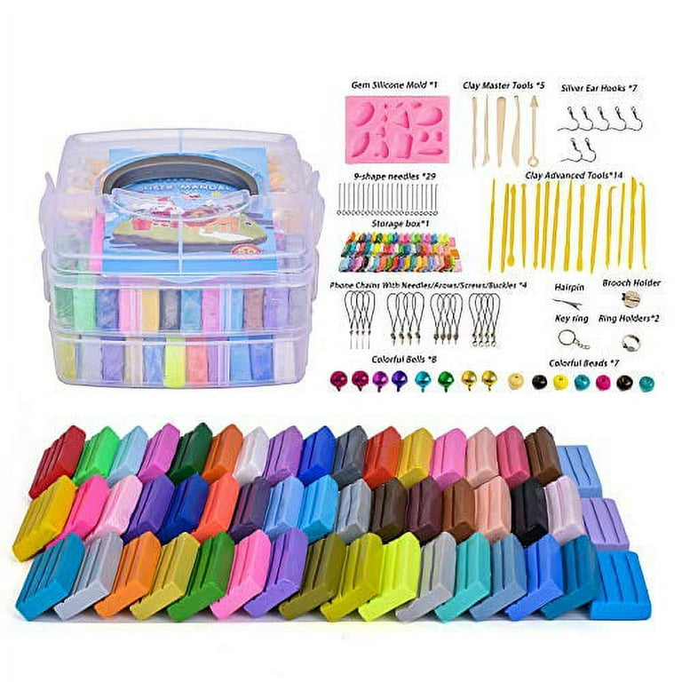 Polymer Clay 50 Colors, POZEAN Modeling Clay Kit DIY Oven Bake Clay with Sculpting Tools, Accessories and Portable Storage Box, for Kids/Adults