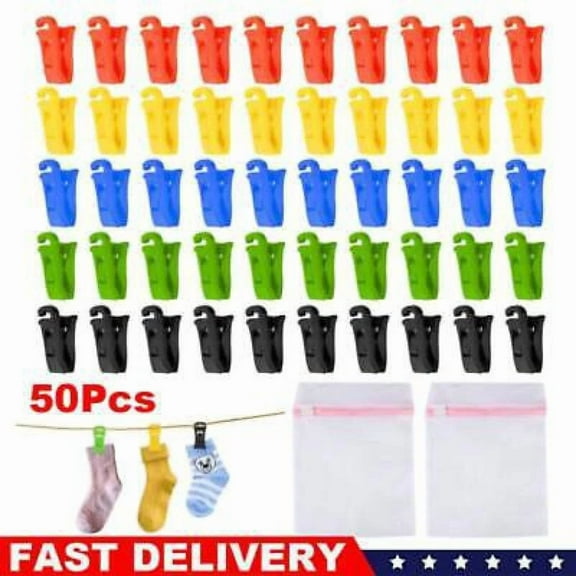 50 Colourful Sock Clips For Washing Machine And Dryer, Sock Holder With Hooks