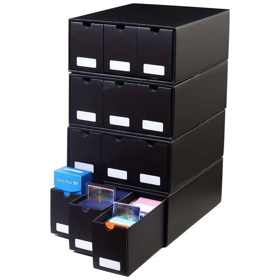 12-Drawer 50-Compartment Card Organizer Box - Durable Storage for Trading/Sports Cards MTG TCG Poker with Secure Clip Closure