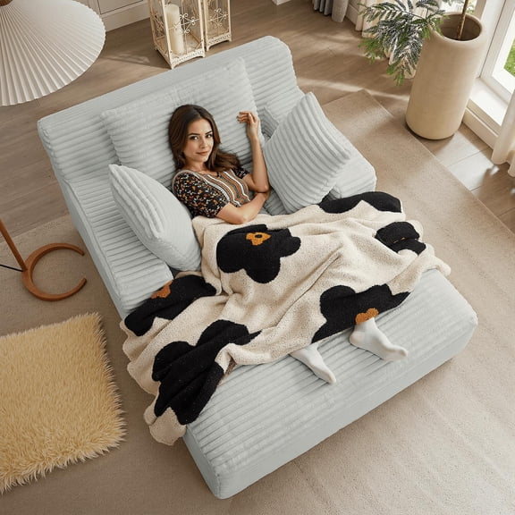 50" Corduroy Chaise Lounge with 3 Pillows, Modern Sofa Bed for Living Room & Apartment(Light Grey)