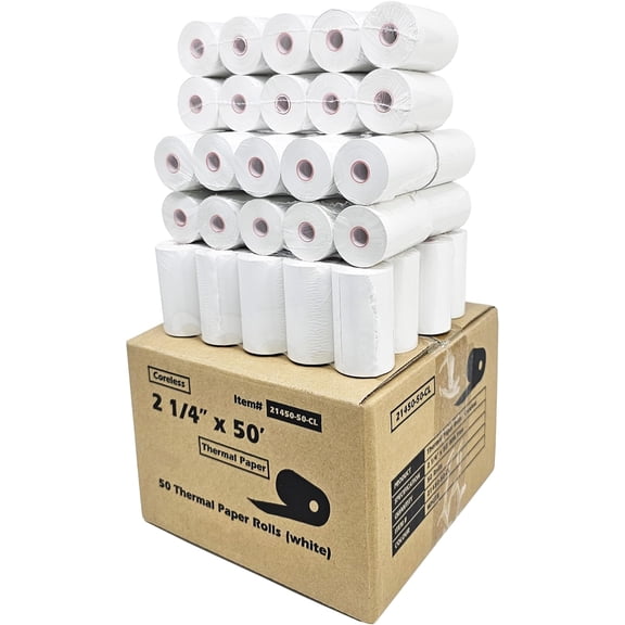(50 Coreless Rolls) 2 1/4 x 50 Thermal Paper Receipt Rolls fits all Credit Card Terminals Verifone VX520 Ingenico ICT220 ICT250 BPA Free from$$Office
