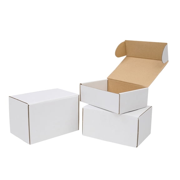 50 Corrugated Paper Boxes 6x4x3", White Outside and Yellow Inside