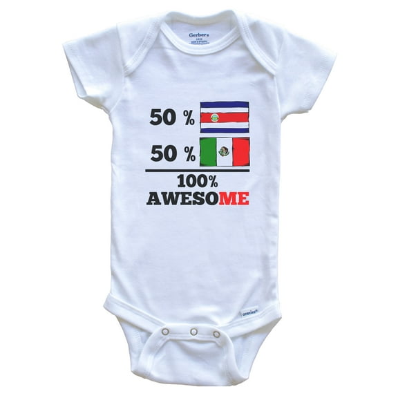 50% Costa Rican 50% Mexican 100% Awesome Costa Rica Mexico Flags Funny Baby Bodysuit, 0-3 months white