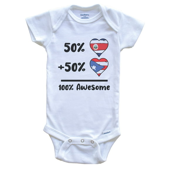 50% Costa Rican Plus 50% Puerto Rican 100% Awesome Costa Rica Puerto Rico Heart Flags Baby Bodysuit
