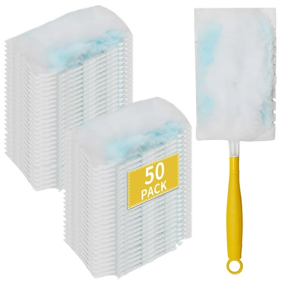 Heavy Duty 180° Rotatable Yellow, 50-Count Duster Refills with 1 Handle, for Kitchen/Bedroom/Bathroom/Study/Car/Furniture/Blinds Cleaning