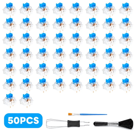 NEZART 50 Pcs Blue Mechanical Switches, 3-Pin Clicky Tactile Dustproof Replacement Kit with Puller & Brush for Most Gaming Keyboards, DIY & 3D Printed Clicker Projects
